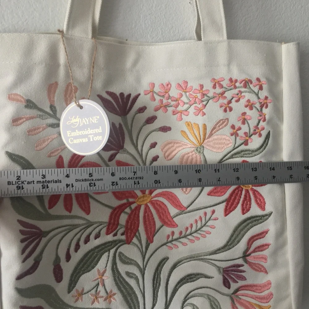 Floral Embroidered Canvas Tote Shoulder Bag by Lady Jayne